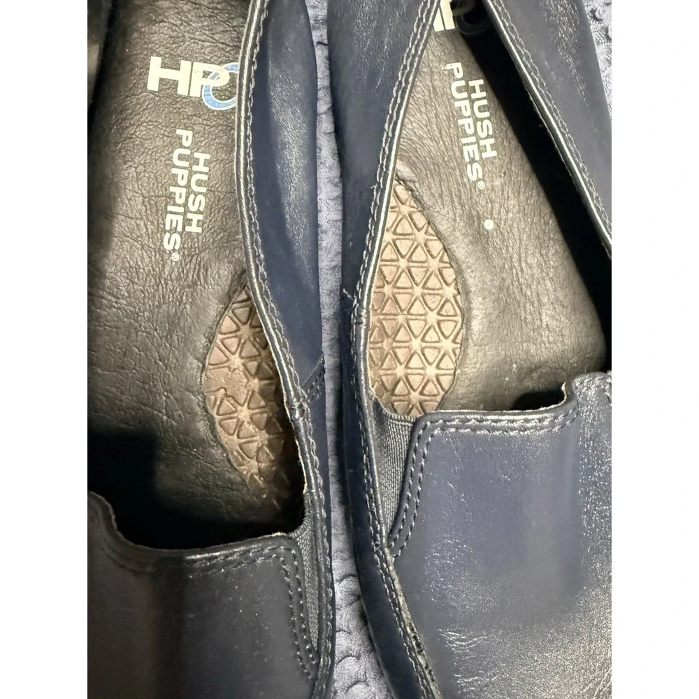 Hush‎ Puppies Womens 9M Navy Blue Leather Loafers Comfy Preppy Old Money
